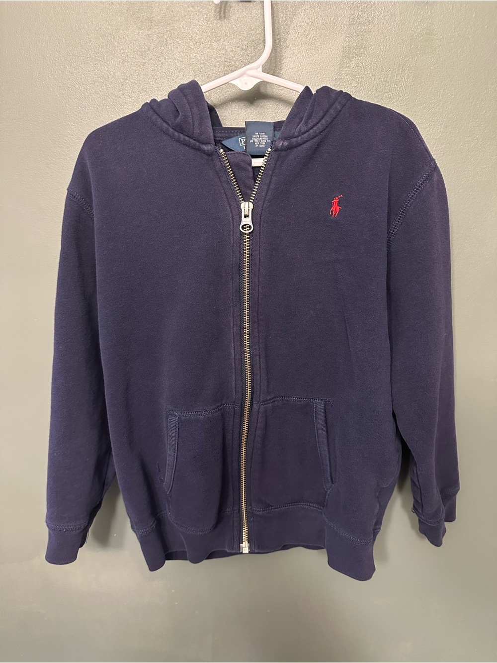 Kids Ralph Lauren Navy Zip Hoodie with Red Pony Embroidery